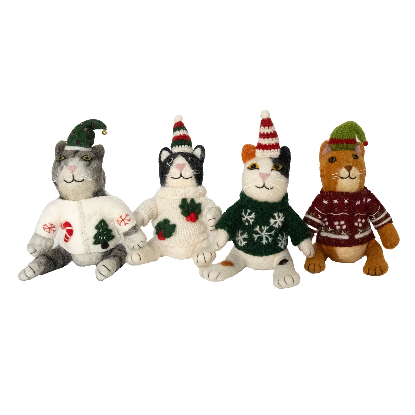 Sitting Cats with Handknit Sweaters