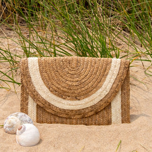 Straw Summer Resort Clutch - Natural with Ivory Trim