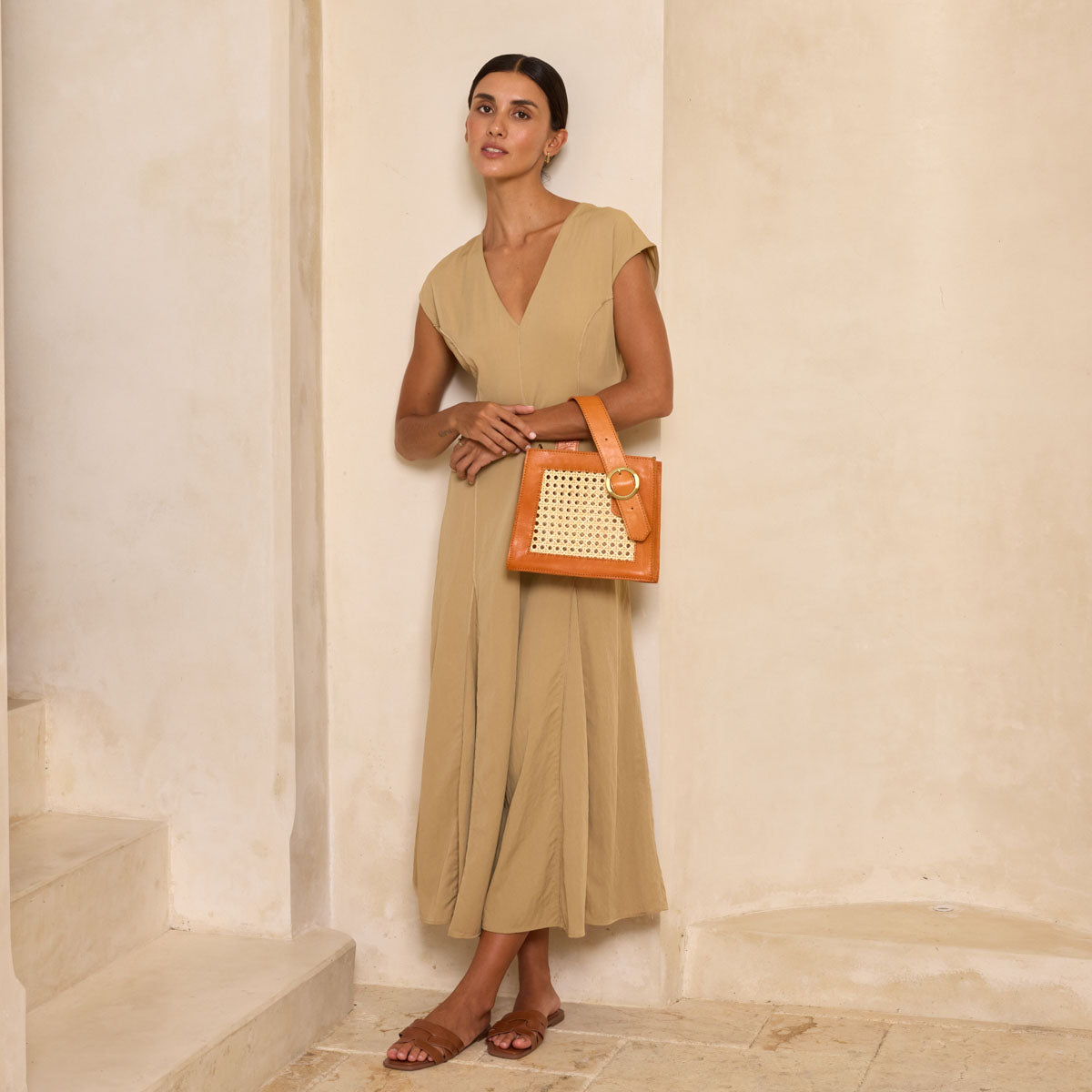 Rattan Brown Cane Summer Resort Handbag with Buckle