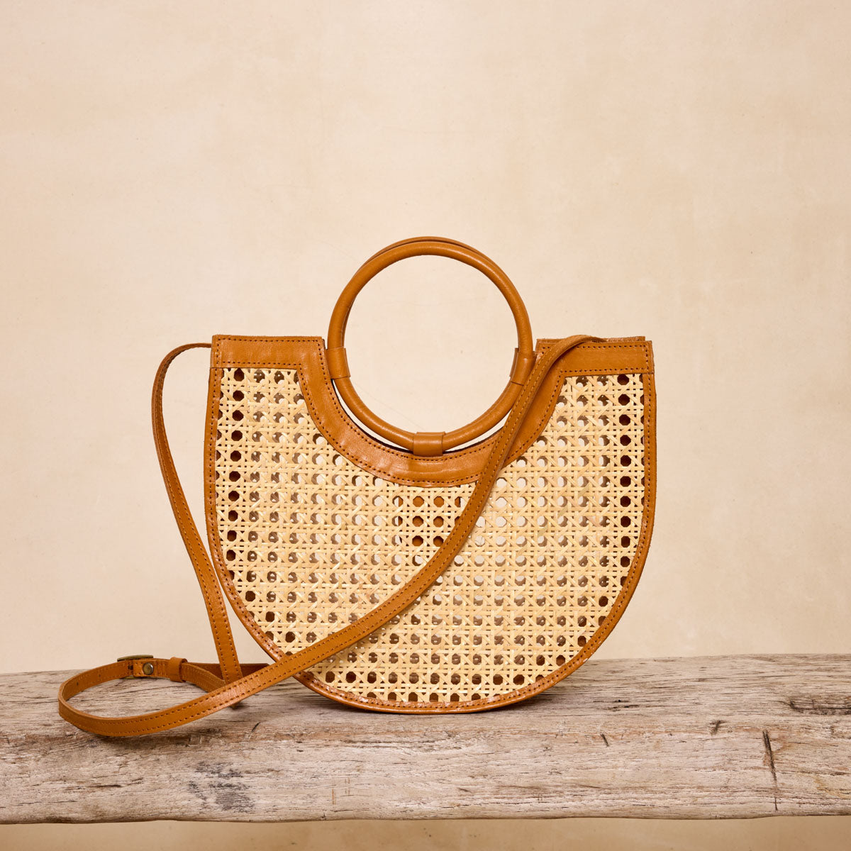 Rattan Cane Weave Brown Leather Summer Handbag