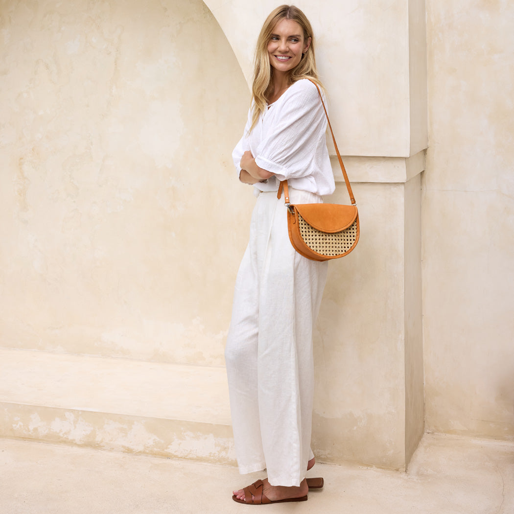 Rattan Cane Weave Rattan Half Circle Summer Crossbody Bag