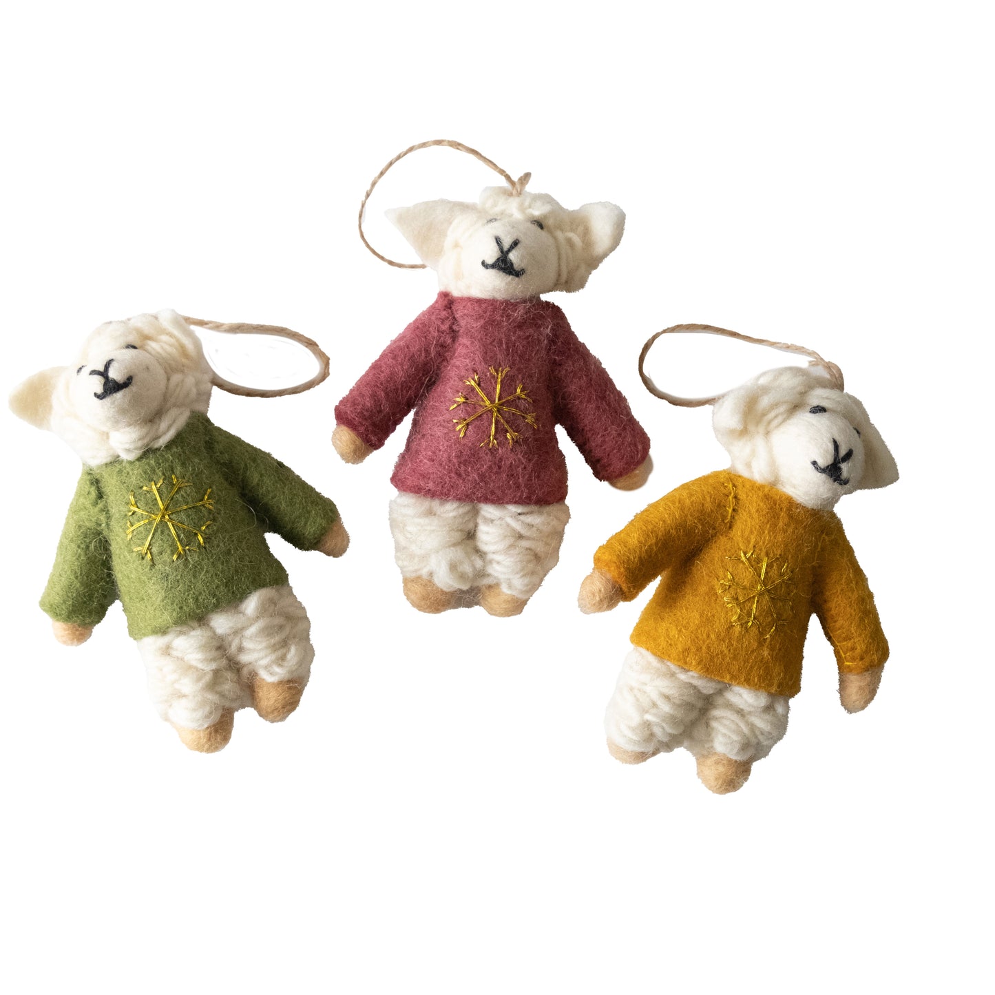 Ornament - Sheep Felted Ski Sweaters Snowflakes