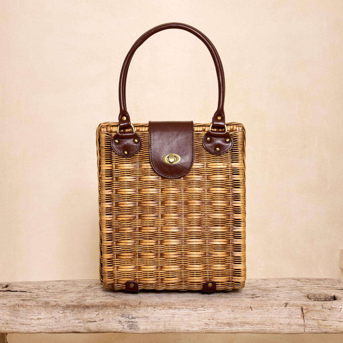 Rattan Large Dark Brown Summer Handbag with Twist Closure